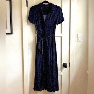 Monoprix Navy Blue Polka-Dot Maxi Dress
